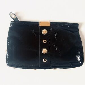 Jimmy Choo black patent leather clutch with gold colored studs
